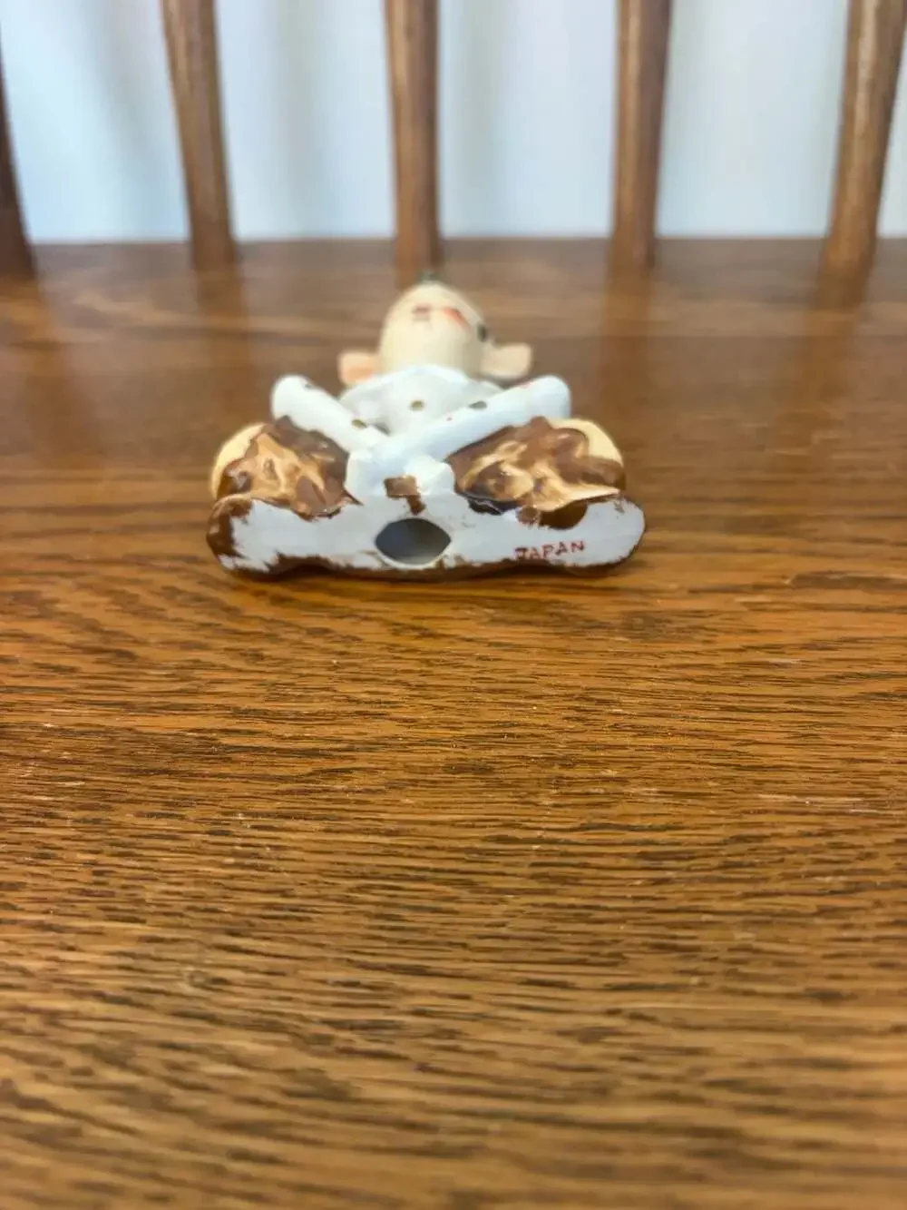 Vintage Made in Japan Ceramic Elf Pixie Figurine on Log